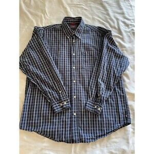 Wrangler Shirt Men Size L Black Blue Checked Long Sleeve